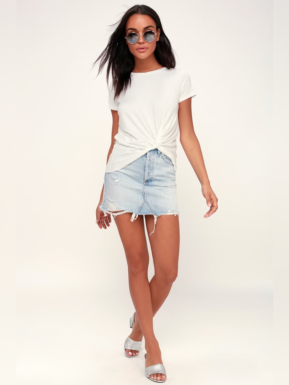 Lulus Knot To Mention White Knotted Tee Size Large